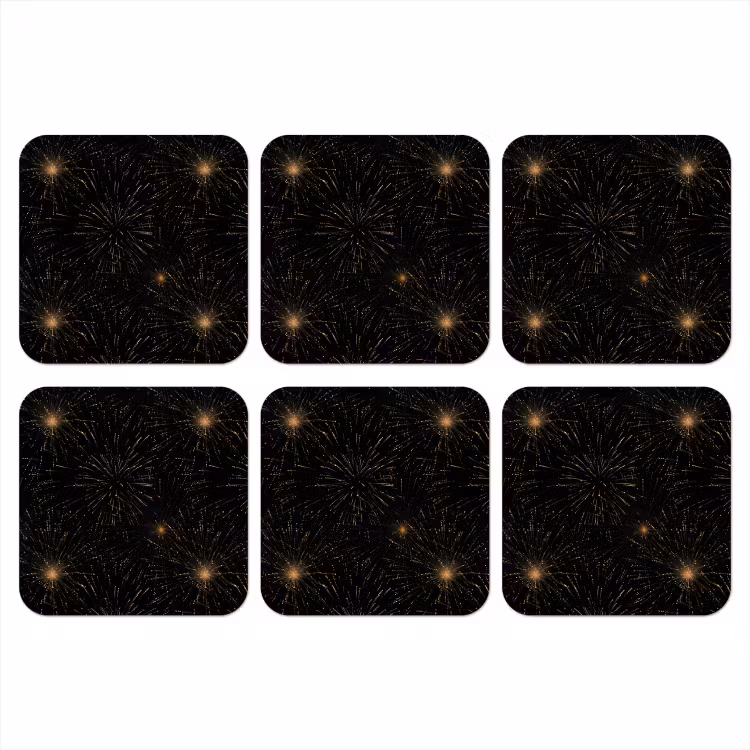 Vuurwerk - Patroon - Feestelijk - Goud - Zwart onderzetter kurk middel 366 -3d