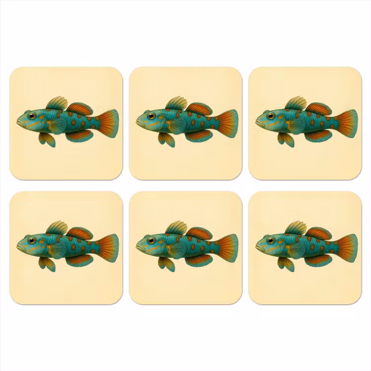 Vis - Blauw - Stippen - Schubben onderzetter kurk middel -3d