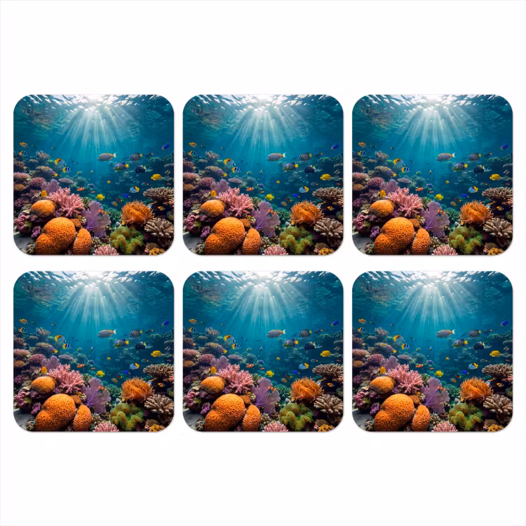 Vis - Koraal - Oceaan - Natuur - Kleurrijk onderzetter kurk middel -3d