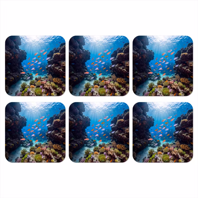 Vis - Koraalrif - Onderwater - Levendig - Blauw onderzetter kurk middel -3d