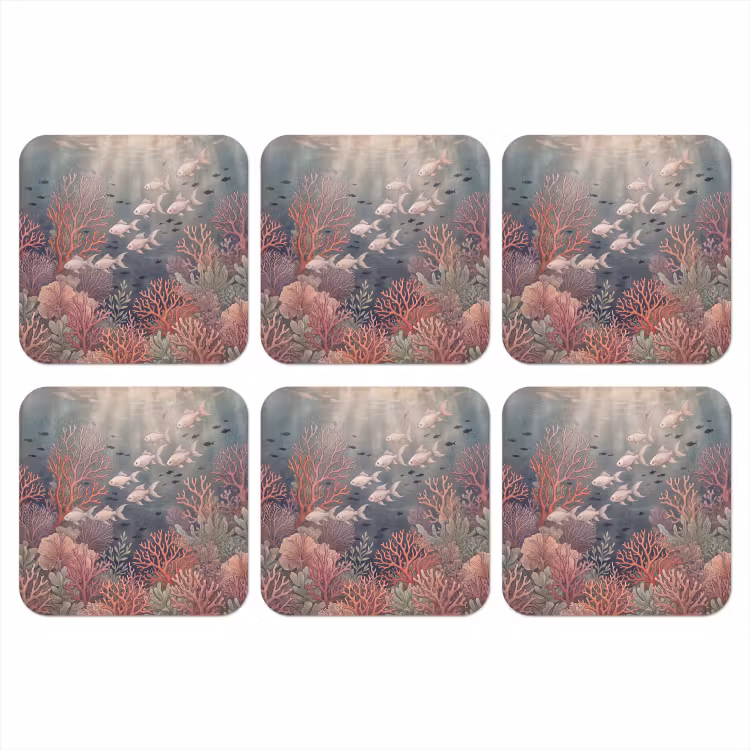 Vis - Koraal - Onderwater - Illustratie - Vintage onderzetter kurk middel -3d