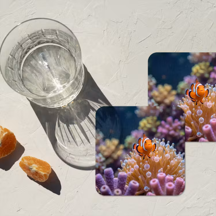 Vis - Koraal - Onderwater - Oranje - Dieren onderzetter kurk middel -sfeer4