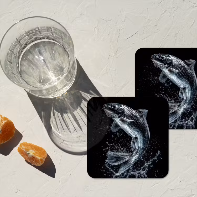 Vis - Koi - Zwart - Water onderzetter kurk middel -sfeer4