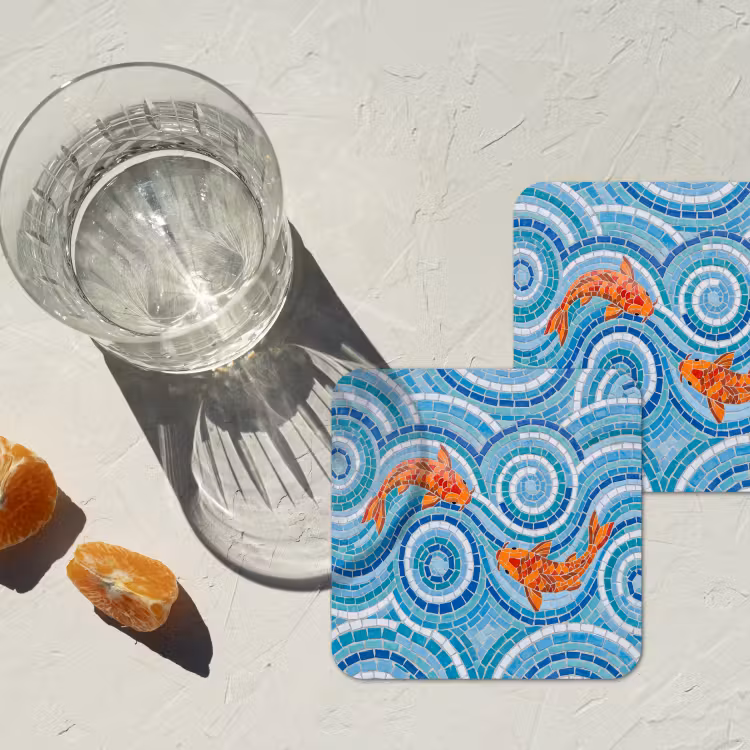 Vis - Mozaïek - Water - Decoratief - Blauw onderzetter kurk middel -sfeer4