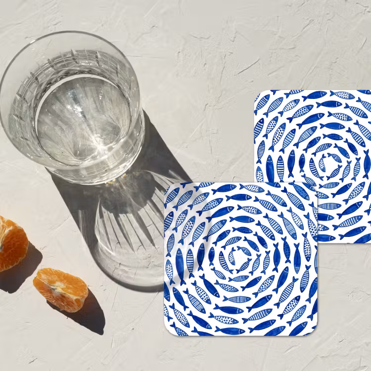 Vis - Patroon - Onderwater - Abstract - Blauw onderzetter kurk middel -sfeer4