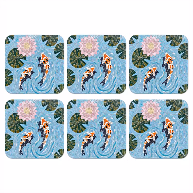 Vis - Water - Natuur - Mozaïek - Blauw onderzetter kurk middel -3d