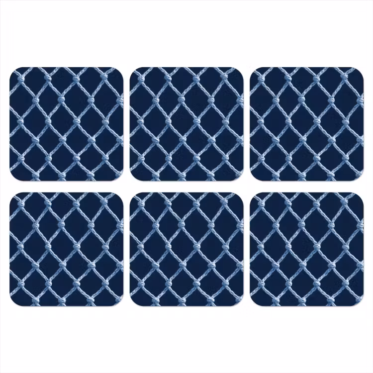 Visnet - Touw - Patroon - Marineblauw onderzetter kurk middel 366 -3d