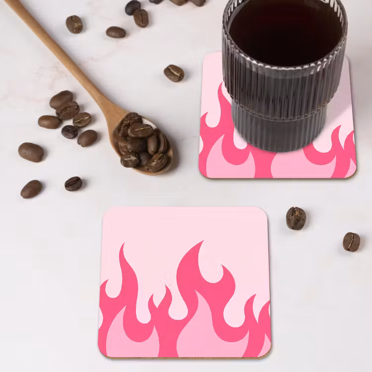 Vlammen - Patroon - Abstract - Modern - Roze onderzetter kurk middel -sfeer2