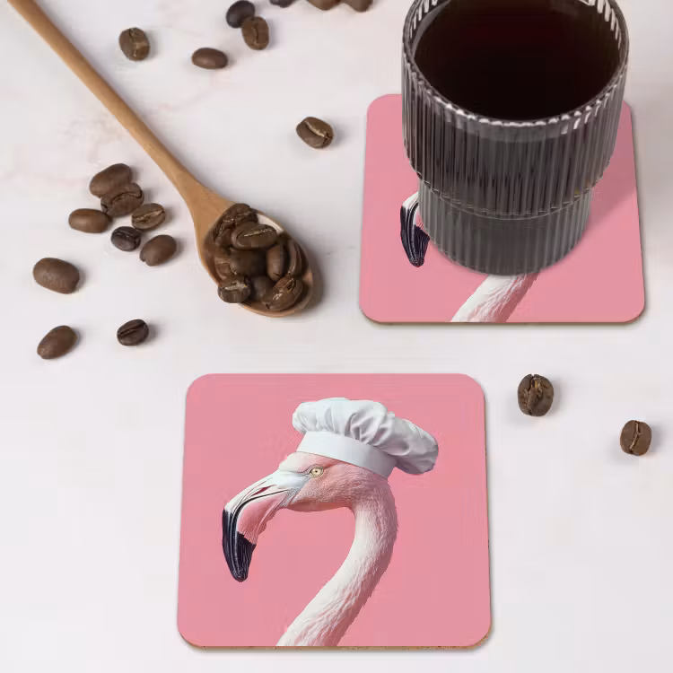 Flamingo - Roze - Koksmuts - Vogel onderzetter kurk middel -sfeer2