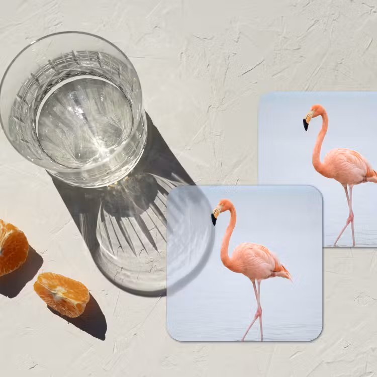 Flamingo - Zee - Roze onderzetter kurk middel -sfeer4