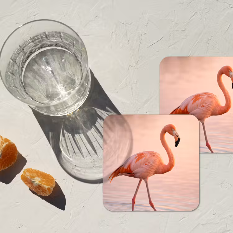Flamingo - Water - Roze onderzetter kurk middel -sfeer4