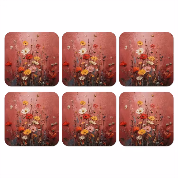 Bloemenboeket - Diepte - Tastbare textuur onderzetter kurk middel -3d