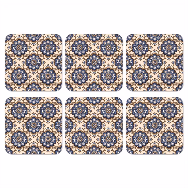 Floraal - Ornament - Blauw onderzetter kurk middel 366 -3d