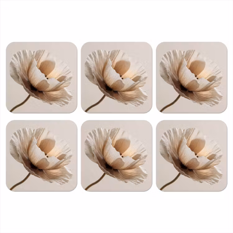 Bloem - Beige - Crème onderzetter kurk middel -3d