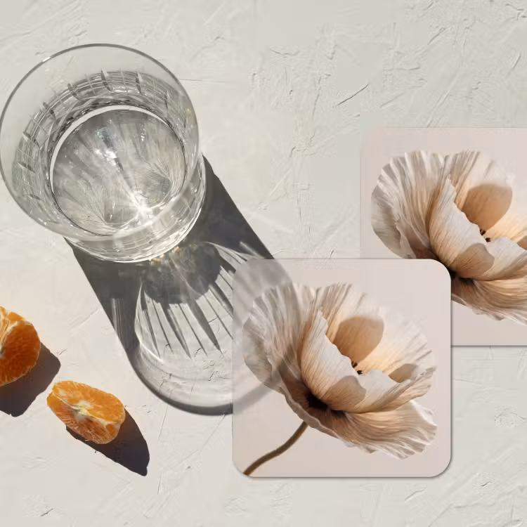 Bloem - Beige - Crème onderzetter kurk middel -sfeer4