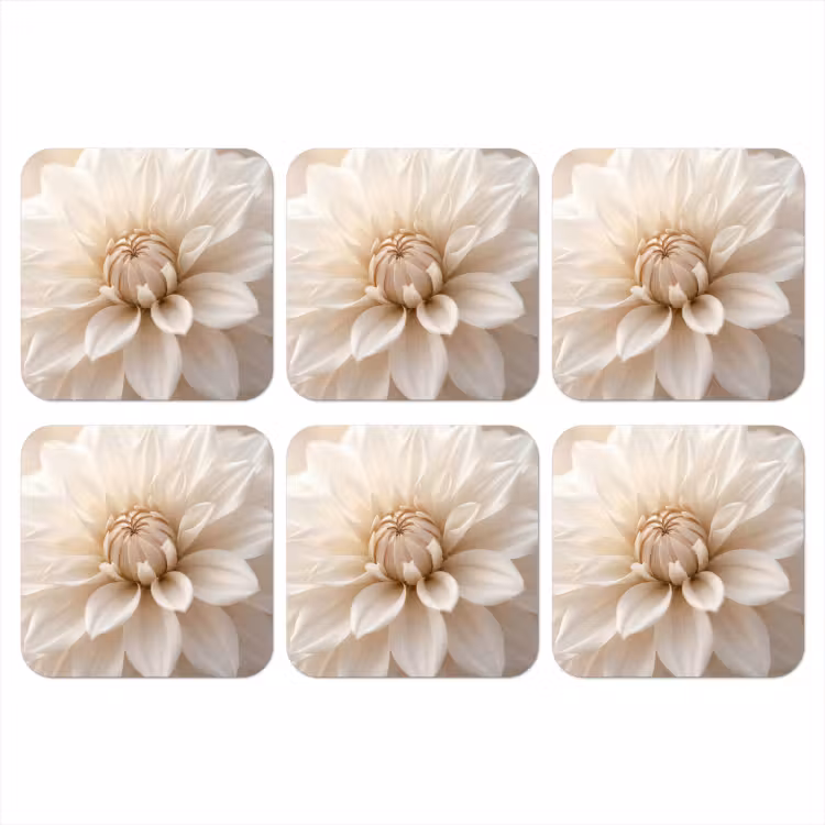 Bloem - Dahlia - Wit onderzetter kurk middel -3d