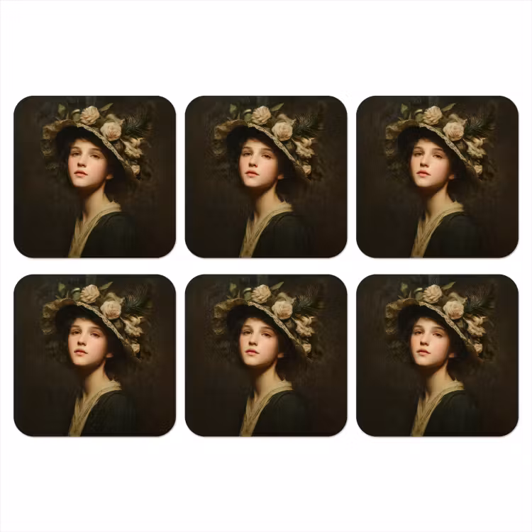 Bloemenhoed - Portret - Vrouw onderzetter kurk middel -3d