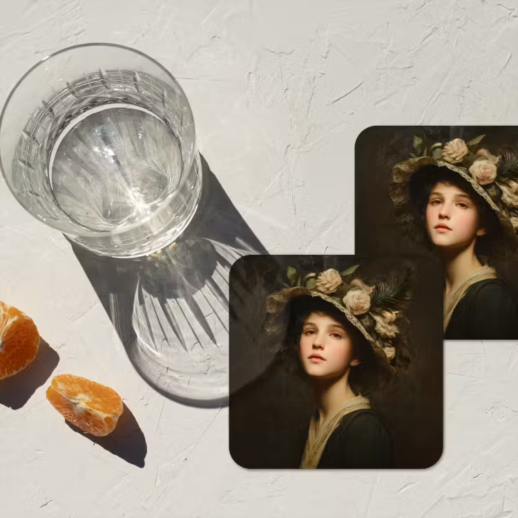 Bloemenhoed - Portret - Vrouw onderzetter kurk middel -sfeer4