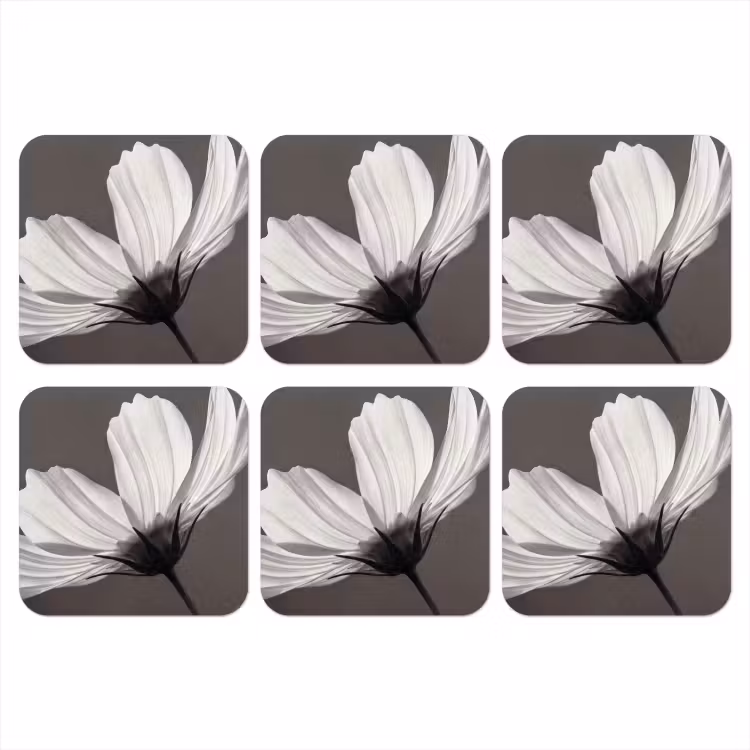 Bloem - Minimalistisch - Zwart - Wit onderzetter kurk middel -3d