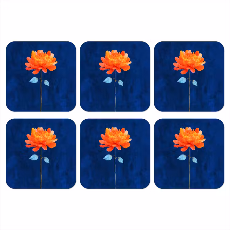 Bloem - Oranje - Bladeren onderzetter kurk middel -3d