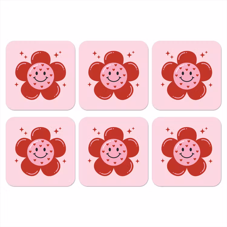 Bloem - Roze - Hartjes onderzetter kurk middel -3d