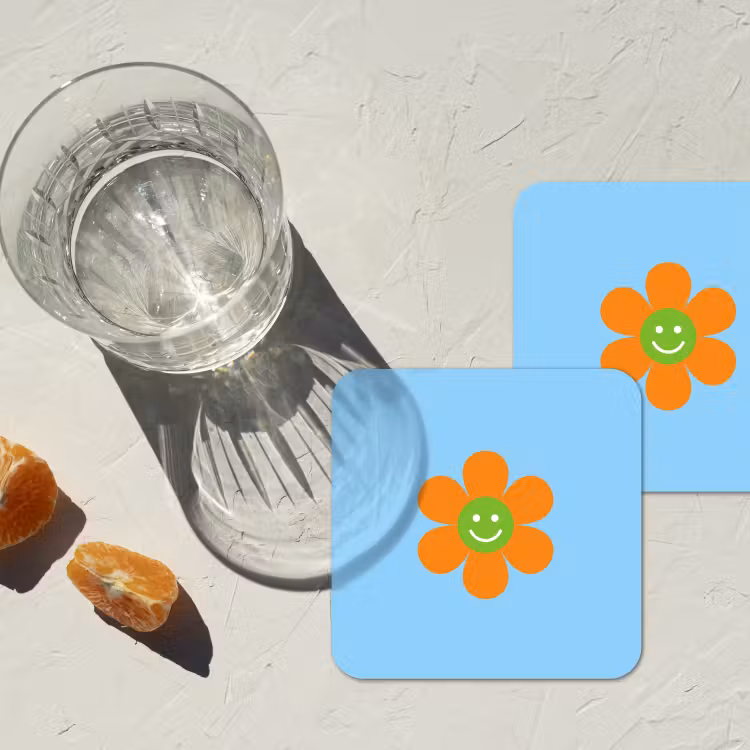 Bloem - Smiley - Kleurrijk onderzetter kurk middel -sfeer4