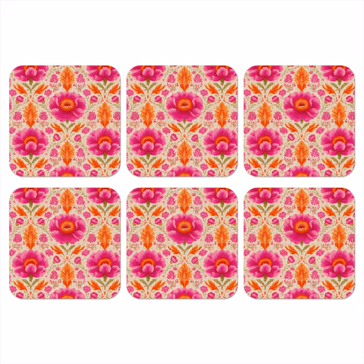Bloemen - Barok - Roze - Oranje onderzetter kurk middel 366 -3d