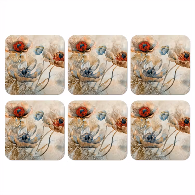 Bloemen - Beige - Modern - Illustratie onderzetter kurk middel -3d