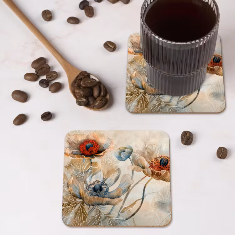 Bloemen - Beige - Modern - Illustratie onderzetter kurk middel -sfeer2
