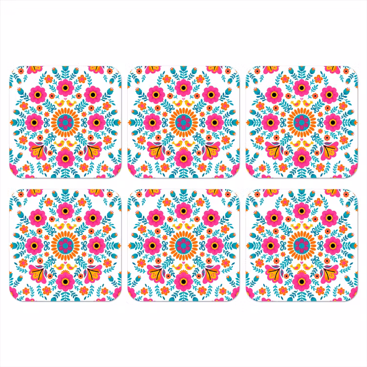 Bloemen - Vogel - Patroon - Kleurrijk - Modern onderzetter kurk middel -3d