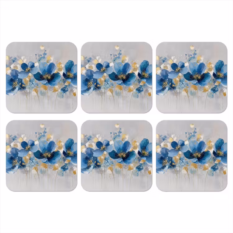Bloemen - Blauw - Abstract onderzetter kurk middel -3d