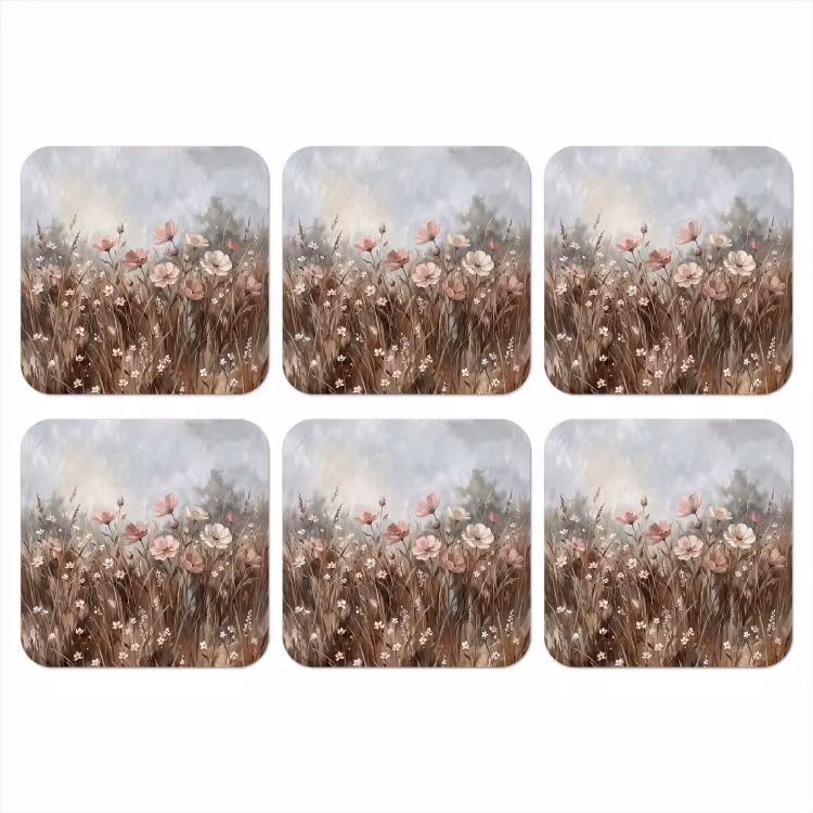 Bloemen - Botanisch - Schilderij - Pastel - Rustiek onderzetter kurk middel -3d