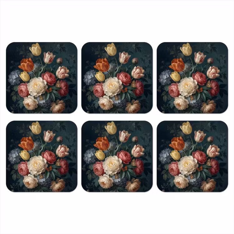 Bloemen - Boeket - Natuur - Klassiek - Donker onderzetter kurk middel -3d