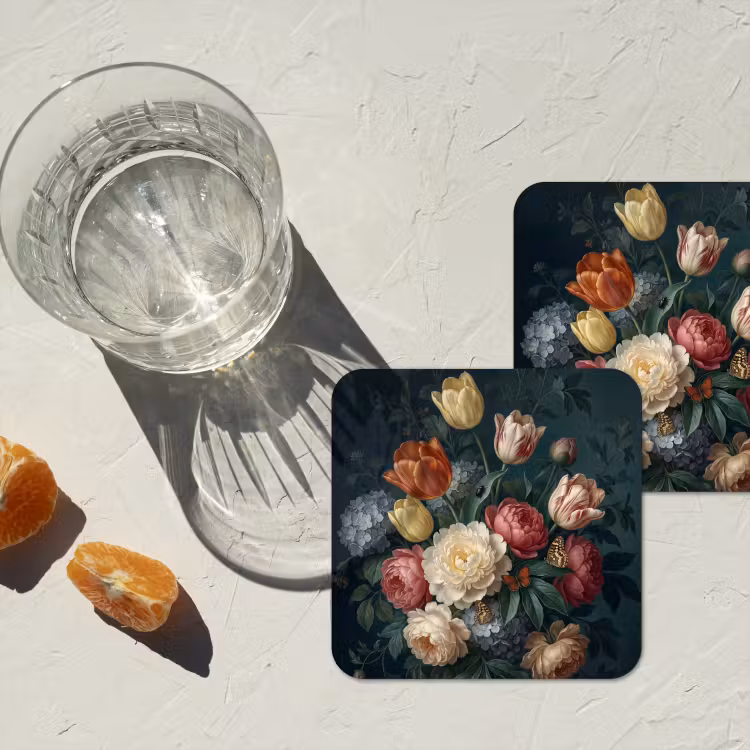 Bloemen - Boeket - Natuur - Klassiek - Donker onderzetter kurk middel -sfeer4