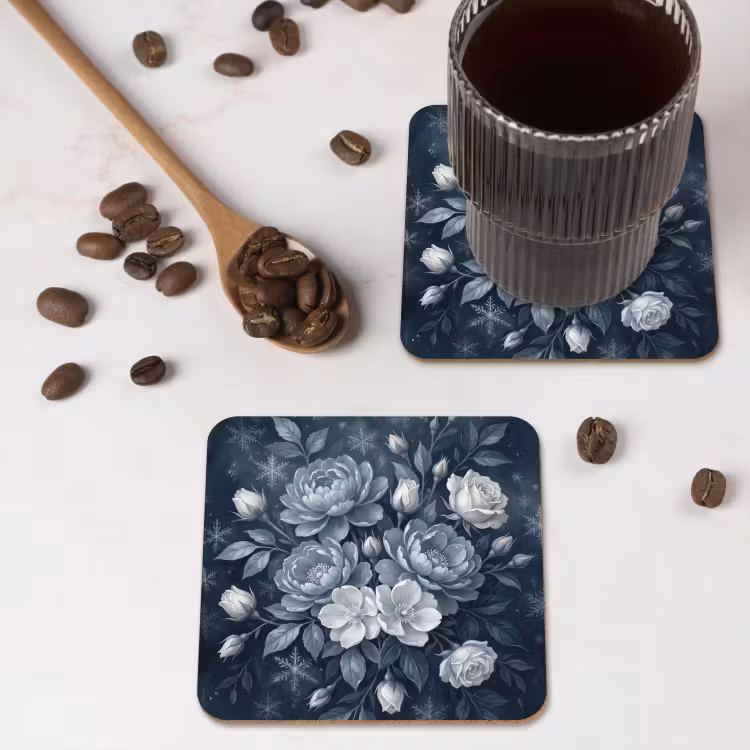 Bloemen - Boeket - Winter - Abstract - Blauw onderzetter kurk middel -sfeer2