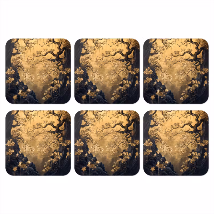 Bloemen - Takken - Goud - Sierlijk onderzetter kurk middel -3d