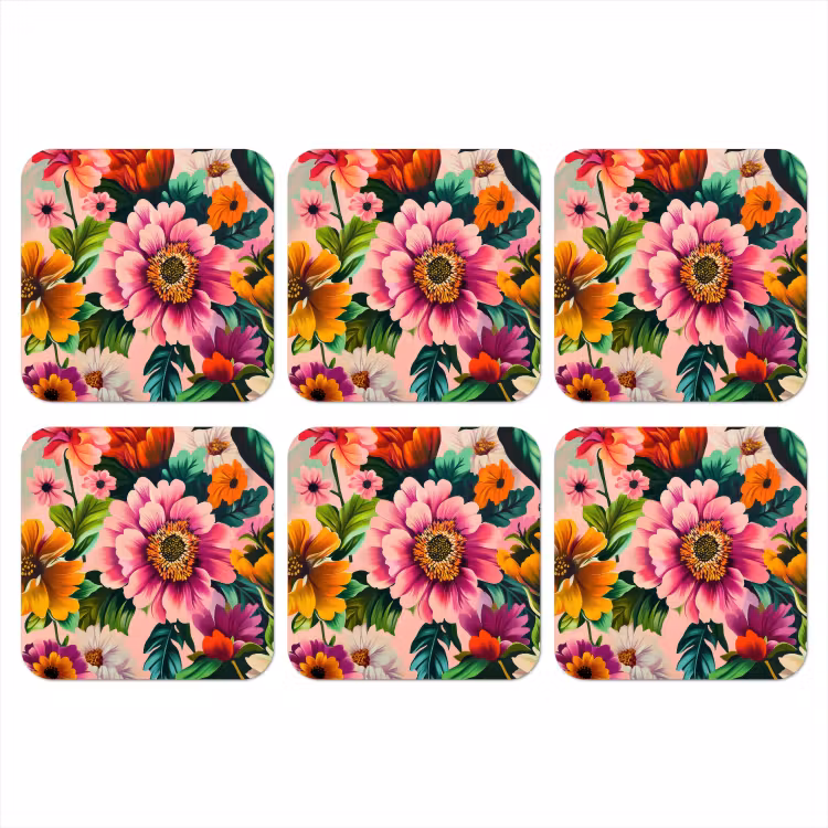 Bloemen - Kleurrijk - Roze onderzetter kurk middel -3d