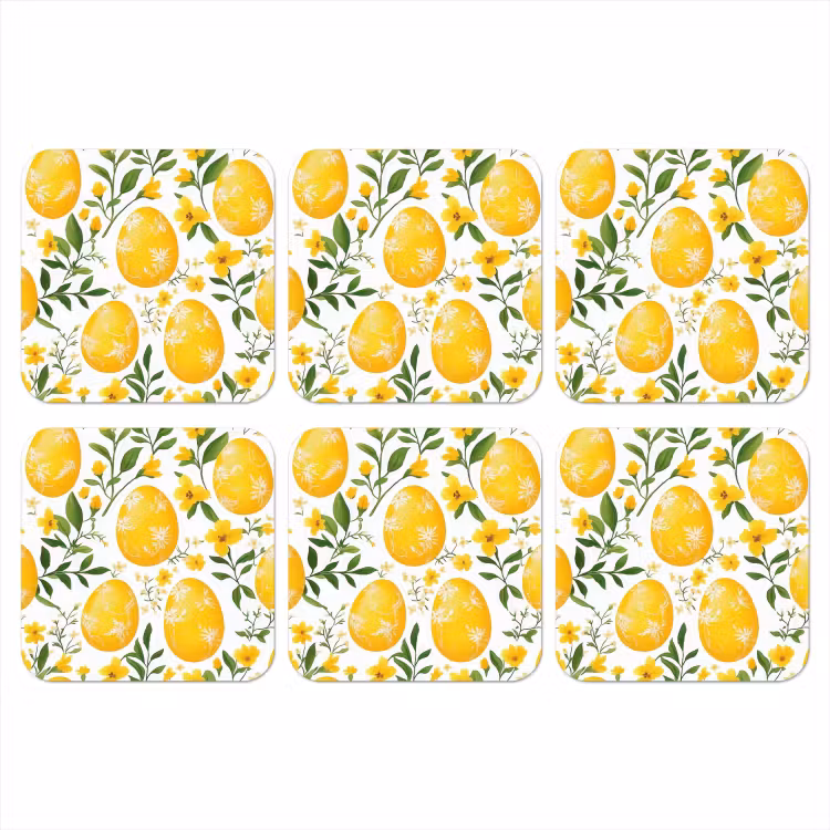 Bloemen - Paaseieren - Geel onderzetter kurk middel -3d