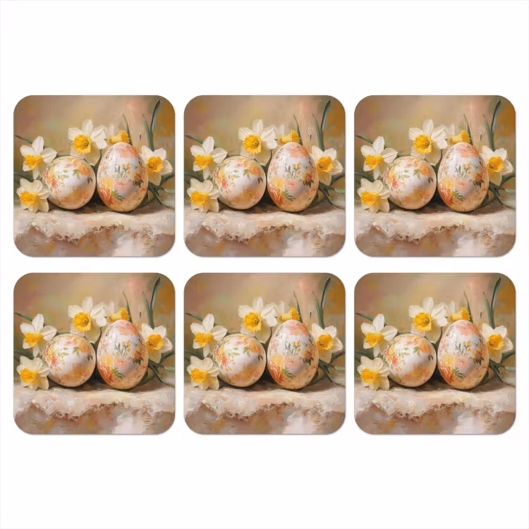Bloemen - Eieren - Geschilderd onderzetter kurk middel -3d