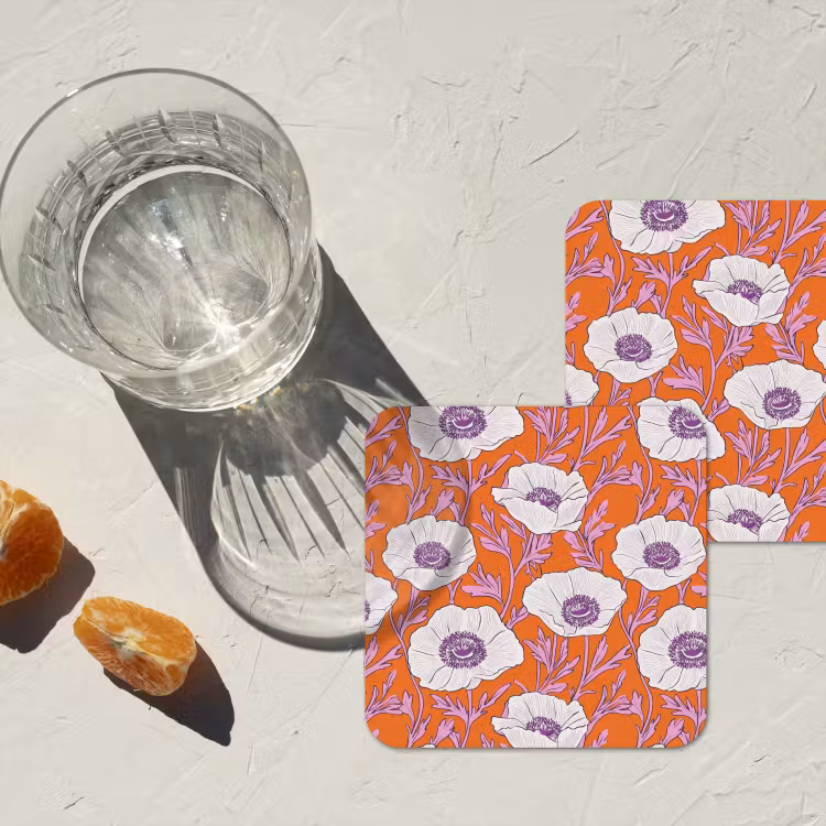 Bloemen - Grafisch - Oranje onderzetter kurk middel 366 -sfeer4