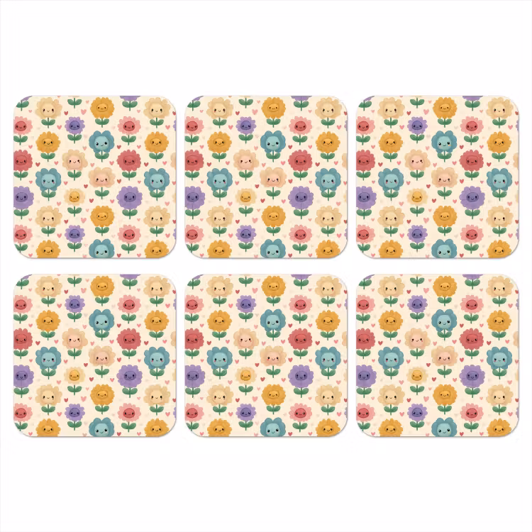 Bloemen - Hartjes - Kleurrijk onderzetter kurk middel 366 -3d