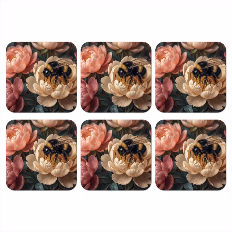 Bloemen - Insect - Natuur - Roze onderzetter kurk middel -3d