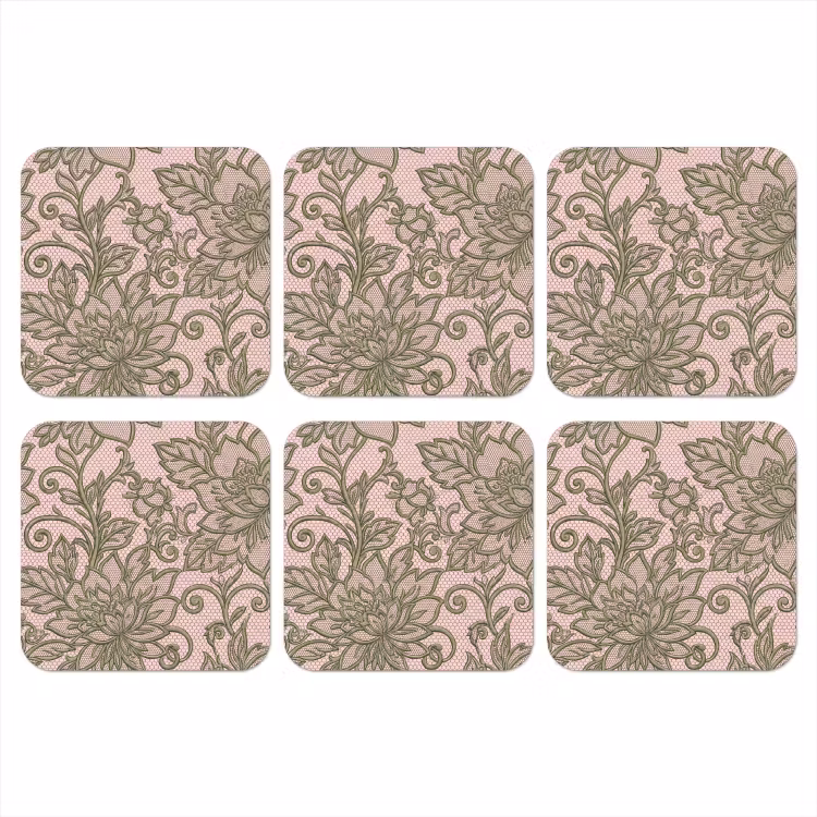 Bloemen - Kant - Patroon - Klassiek - Groen onderzetter kurk middel -3d