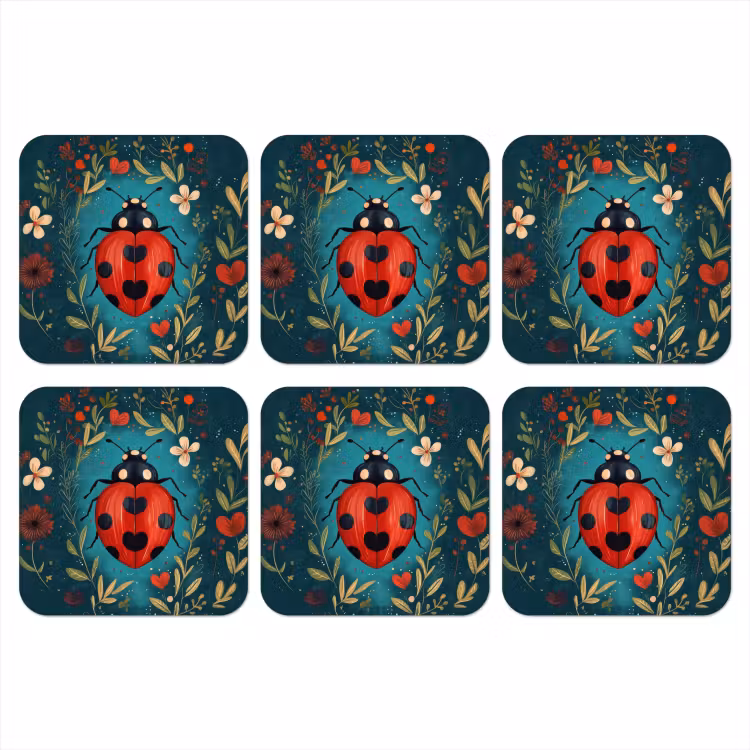 Bloemen - Lieveheersbeestje - Hartje - Rood onderzetter kurk middel -3d