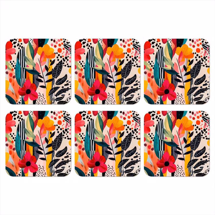 Bloemen - Bladeren - Abstract - Kleurrijk onderzetter kurk middel -3d