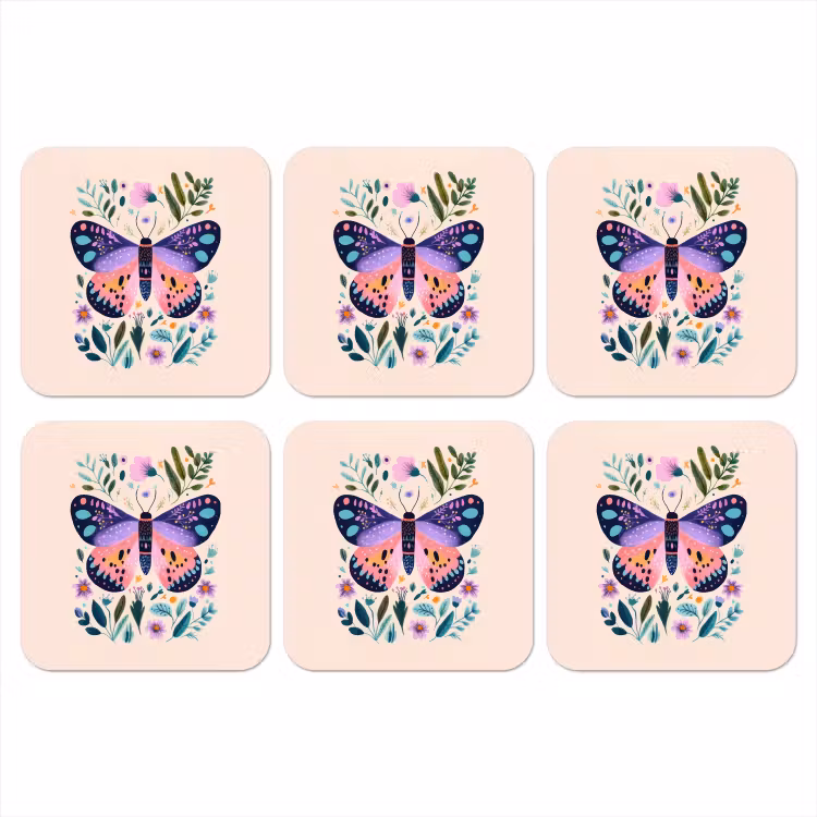Bloemen - Bladeren - Vlinder - Kleurrijk onderzetter kurk middel -3d