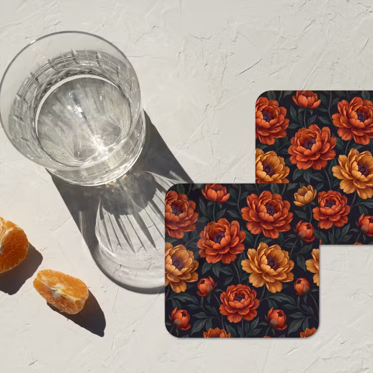 Bloemen - Bladeren - Natuur - Modern - Oranje onderzetter kurk middel -sfeer4