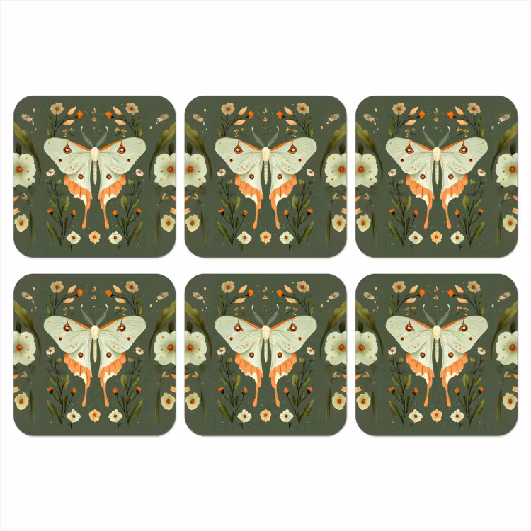 Bloemen - Bladeren - Olijfgroen - Vlinder onderzetter kurk middel -3d