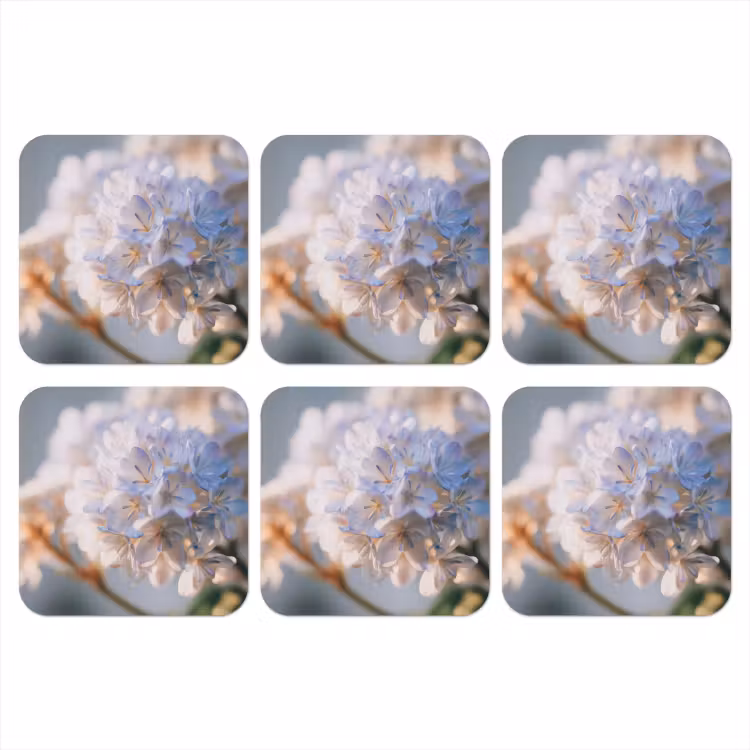 Bloemen - Lichtblauw - Wazig - Trosje onderzetter kurk middel -3d