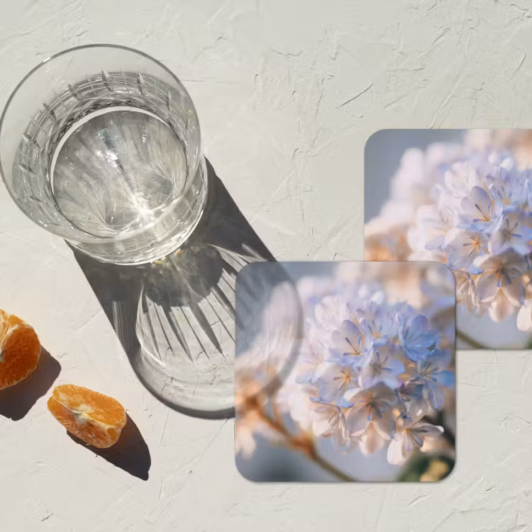 Bloemen - Lichtblauw - Wazig - Trosje onderzetter kurk middel -sfeer4
